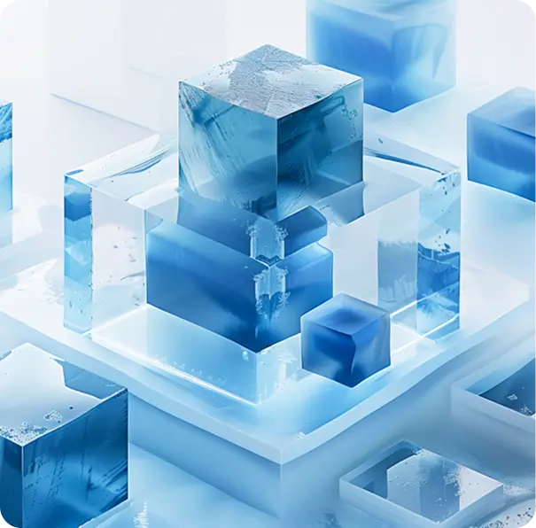 Website blog page featuring large 'Blogs' text, navigation menu, and previews of blog posts with abstract images and titles about design and development.